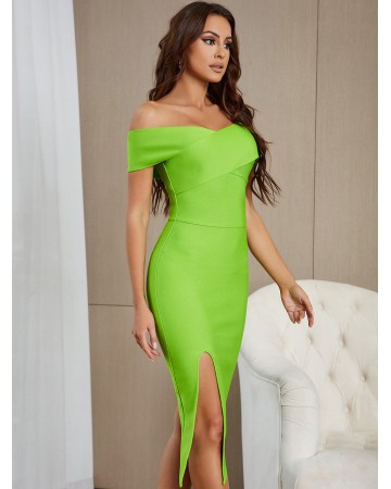 Off Shoulder Irregular Over Knee Bandage Dress HB00831