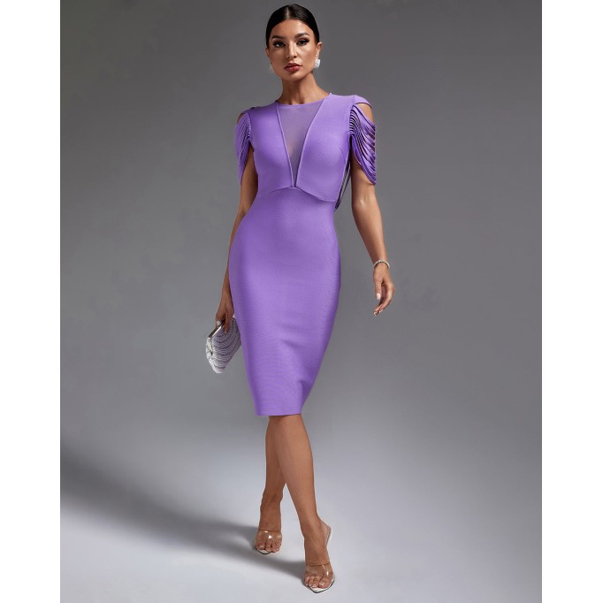 Lavender Cut Out Midi Bandage Dress