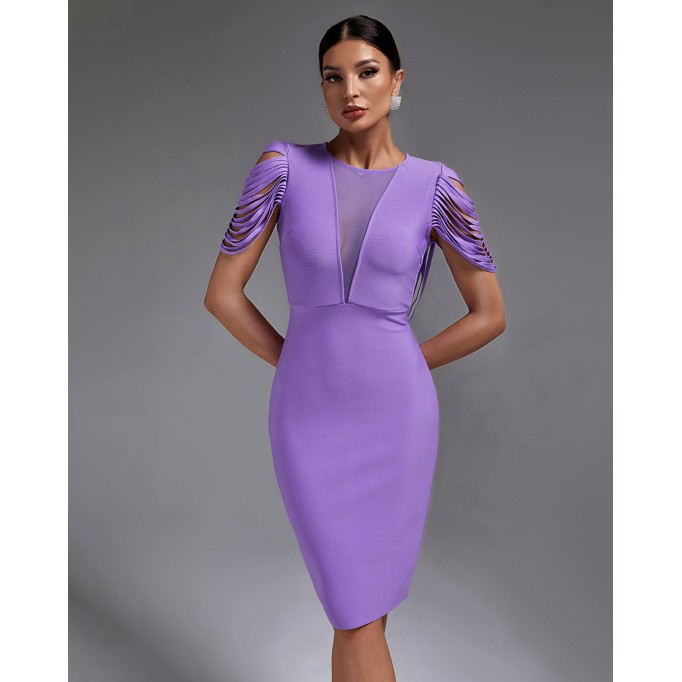 Lavender Cut Out Midi Bandage Dress