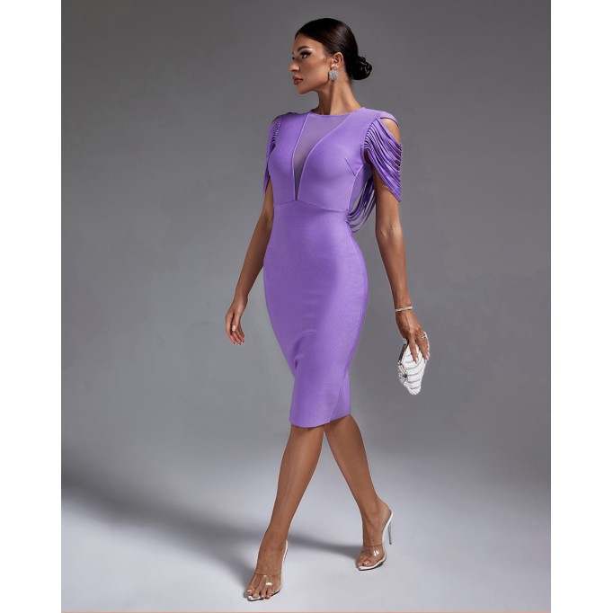 Lavender Cut Out Midi Bandage Dress