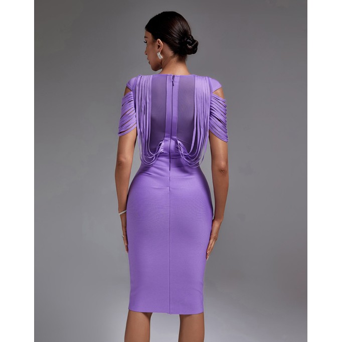 Lavender Cut Out Midi Bandage Dress