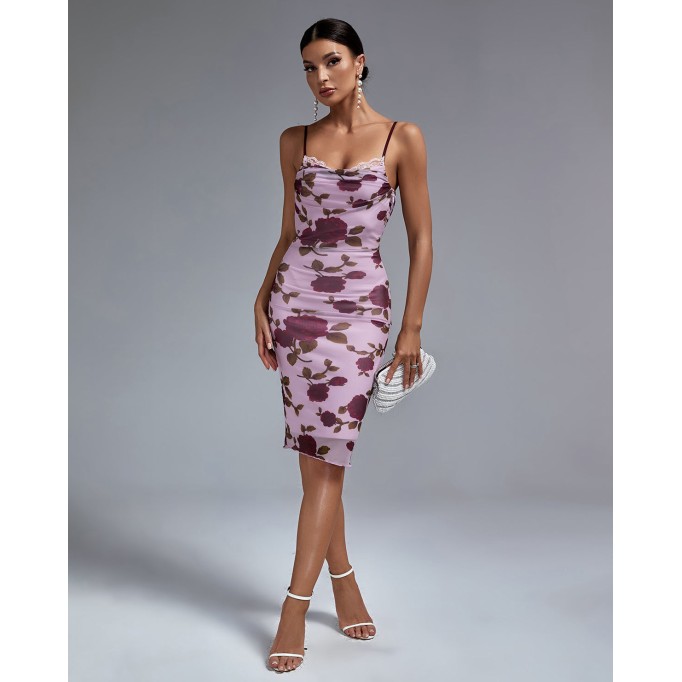 Purple Pink Floral Midi Dress