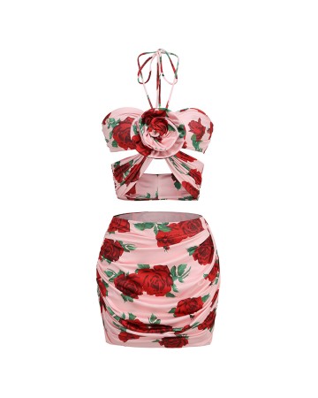 Halter Sleeveless Floral Bodycon Set KLYF822