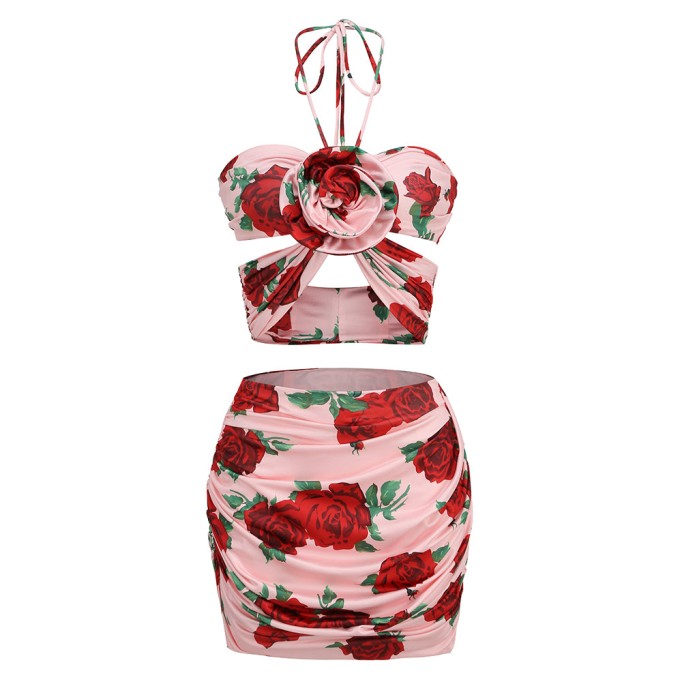 Halter Sleeveless Floral Bodycon Set KLYF822