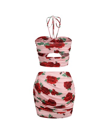 Halter Sleeveless Floral Bodycon Set KLYF822