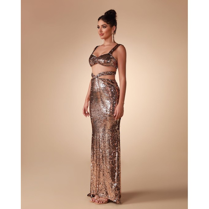 Gold Sequins Two Piece Gown