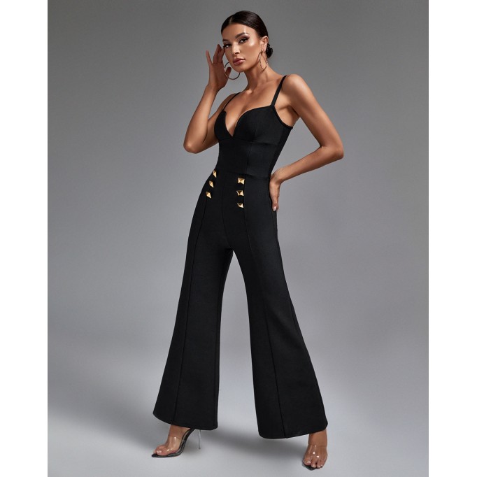 Strappy Double-breasted Bandage Jumpsuit