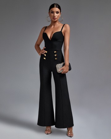 Strappy Double-breasted Bandage Jumpsuit