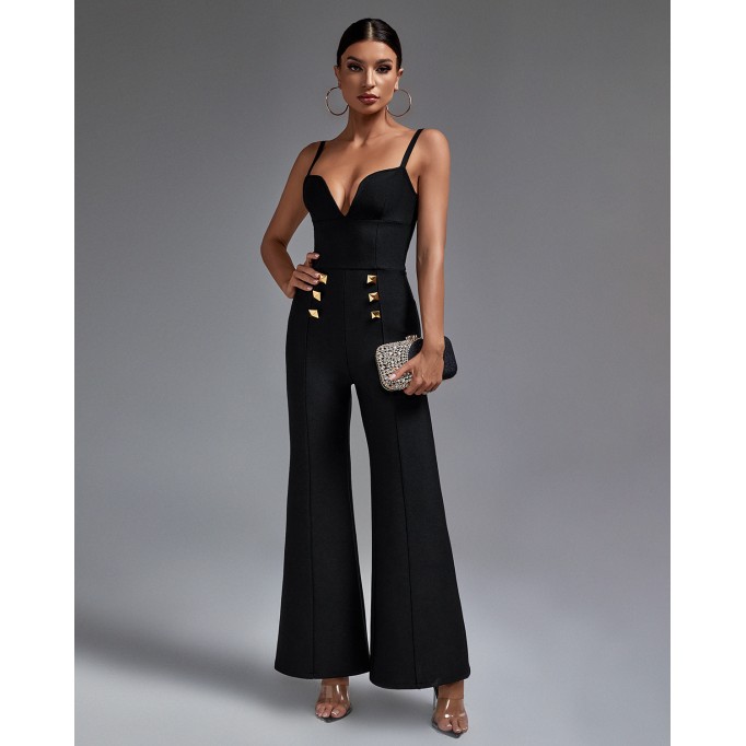 Strappy Double-breasted Bandage Jumpsuit