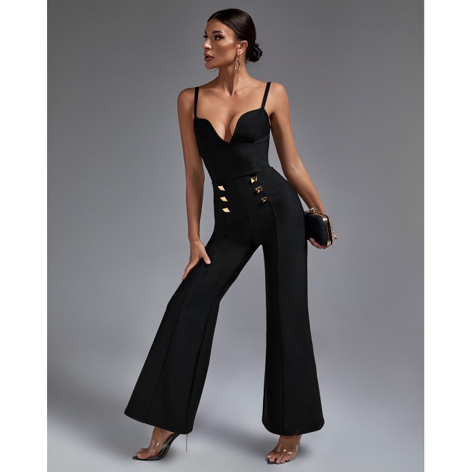 Strappy Double-breasted Bandage Jumpsuit