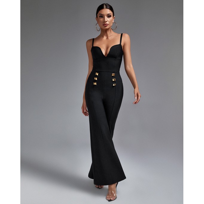 Strappy Double-breasted Bandage Jumpsuit