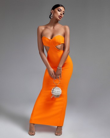 Strapless Cut Out Maxi Bandage Dress