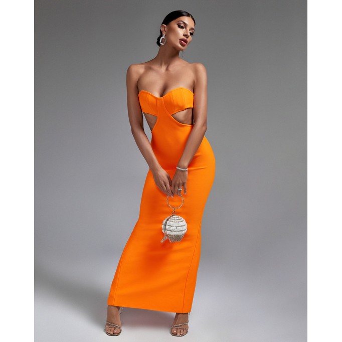 Strapless Cut Out Maxi Bandage Dress