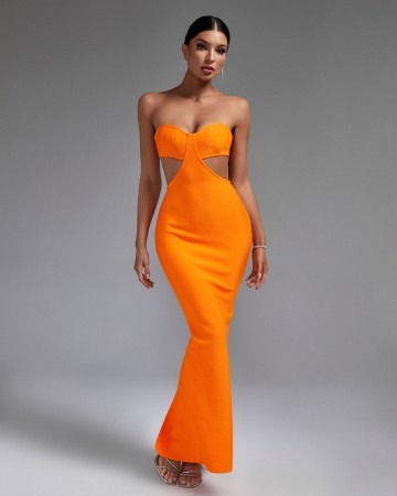 Strapless Cut Out Maxi Bandage Dress