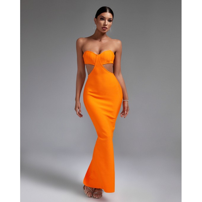 Strapless Cut Out Maxi Bandage Dress