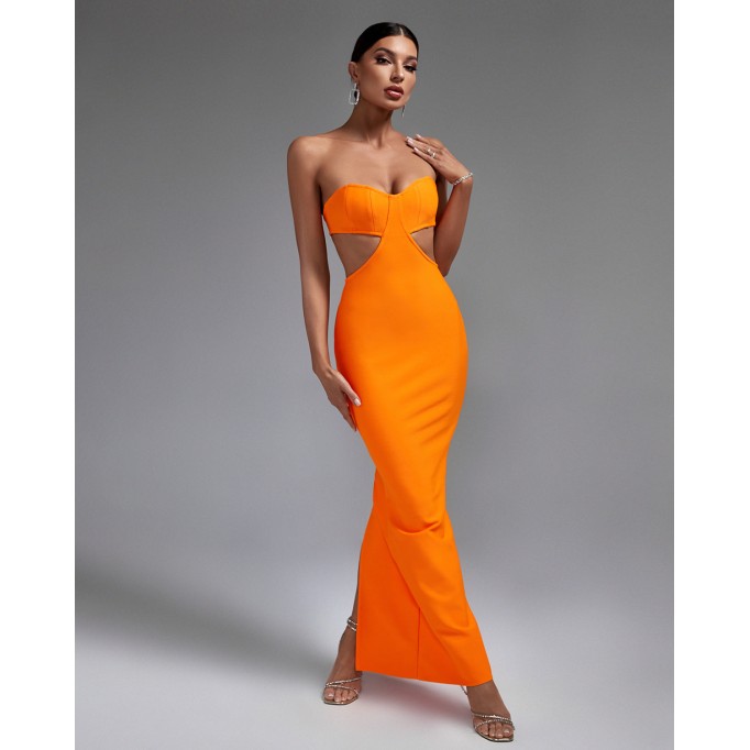 Strapless Cut Out Maxi Bandage Dress