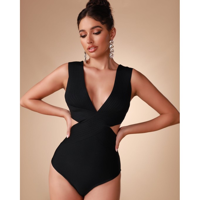 V Neck Textured Bandage Swimsuit