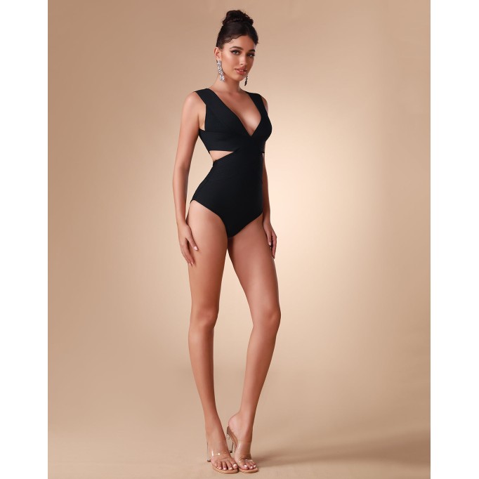 V Neck Textured Bandage Swimsuit