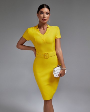 V Neck Short Sleeve With Belt Bandage Dress