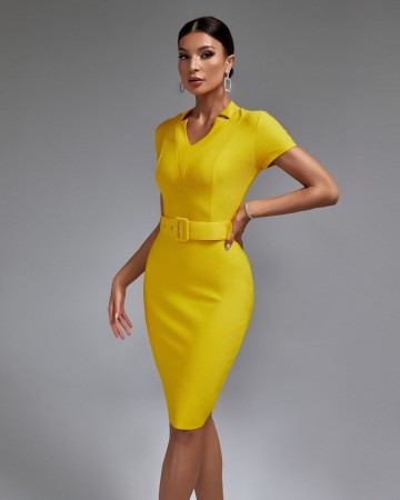 V Neck Short Sleeve With Belt Bandage Dress