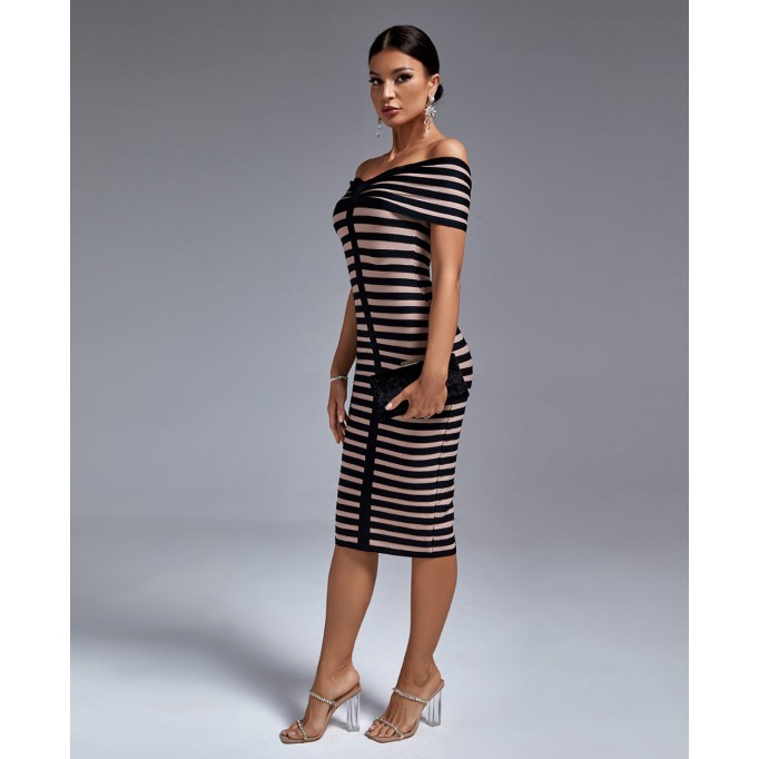 Black Stripe Off Shoulder Bandage Dress