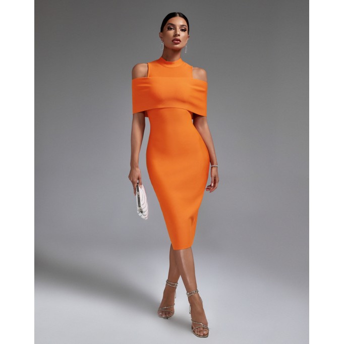 Cold-shoulder Mock Neck Bandage Dress