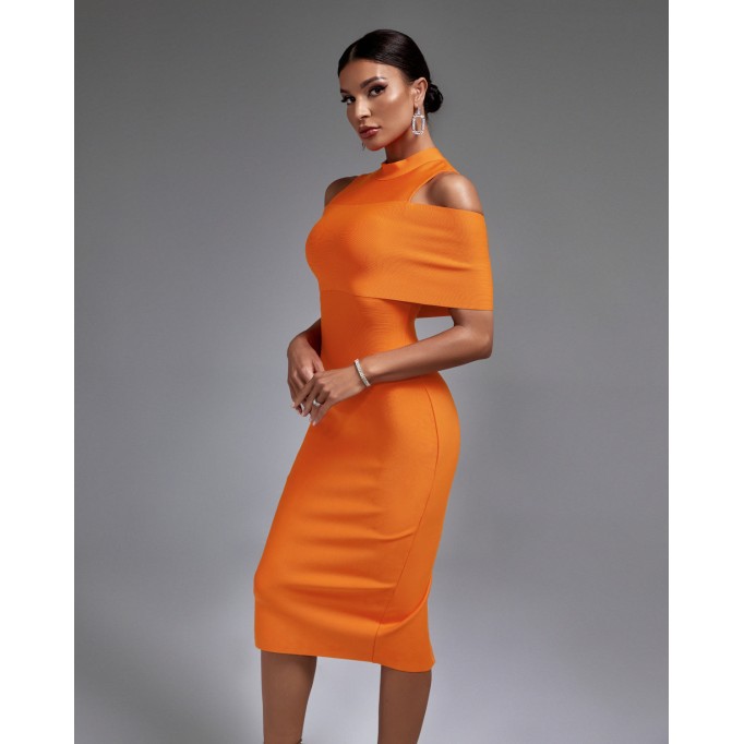 Cold-shoulder Mock Neck Bandage Dress