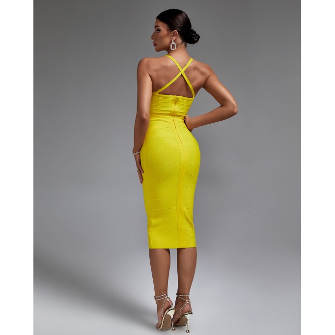 Backless Strappy Stripe Bandage Dress