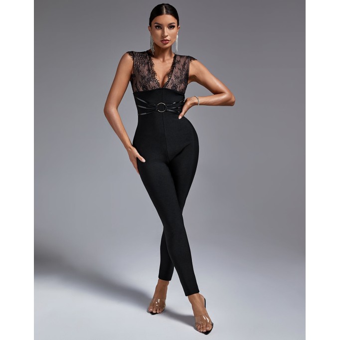 Lace V-Neck Bandage Jumpsuit