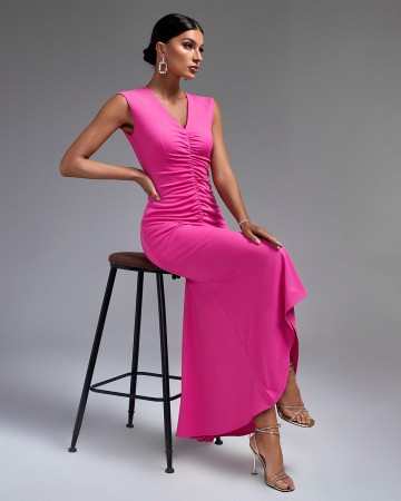 V-neck Fishtail Frill Maxi Dress