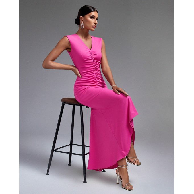 V-neck Fishtail Frill Maxi Dress