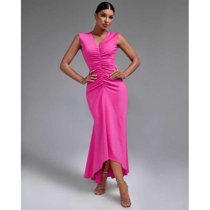 V-neck Fishtail Frill Maxi Dress