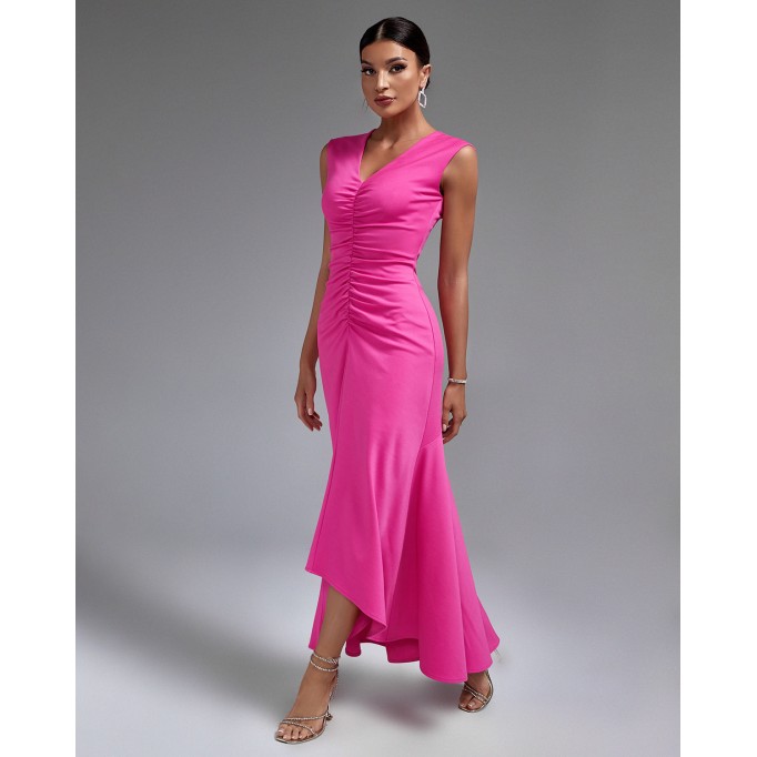 V-neck Fishtail Frill Maxi Dress