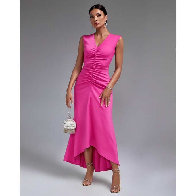 V-neck Fishtail Frill Maxi Dress