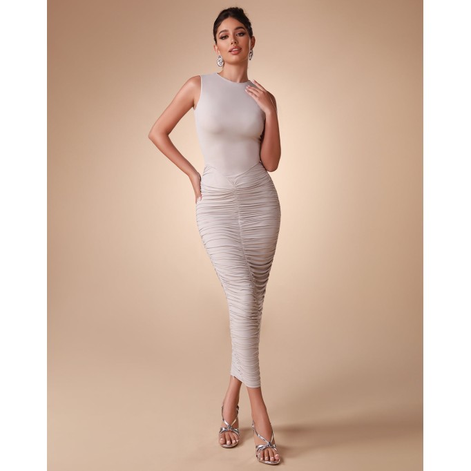 Round-neck Ruched Bodycon Dress