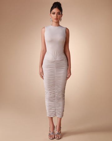 Round-neck Ruched Bodycon Dress