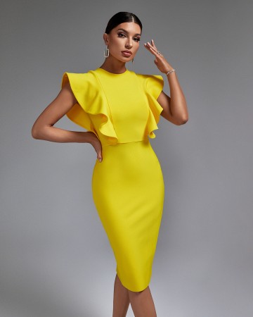 Ruffle Trim Midi Bandage Dress