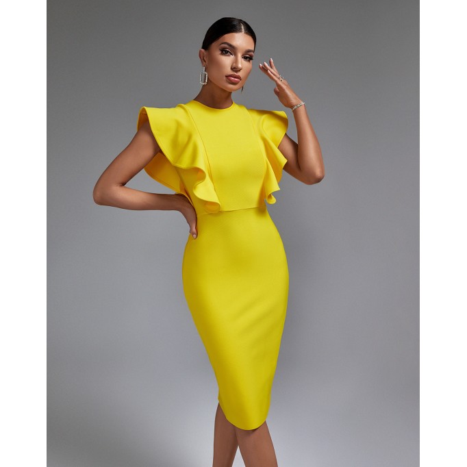 Ruffle Trim Midi Bandage Dress