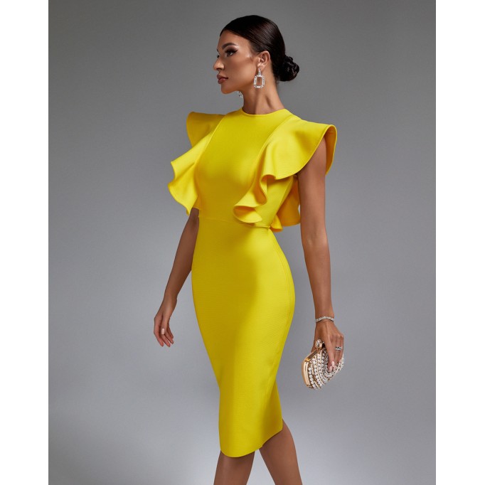 Ruffle Trim Midi Bandage Dress