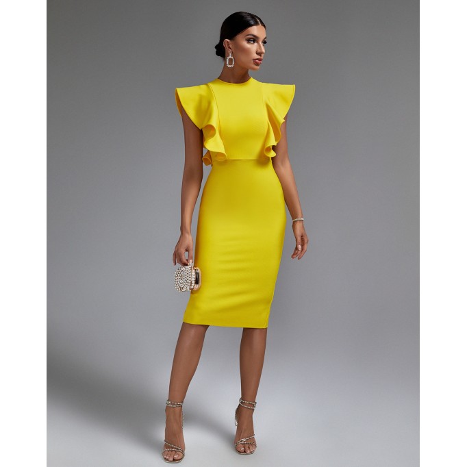 Ruffle Trim Midi Bandage Dress