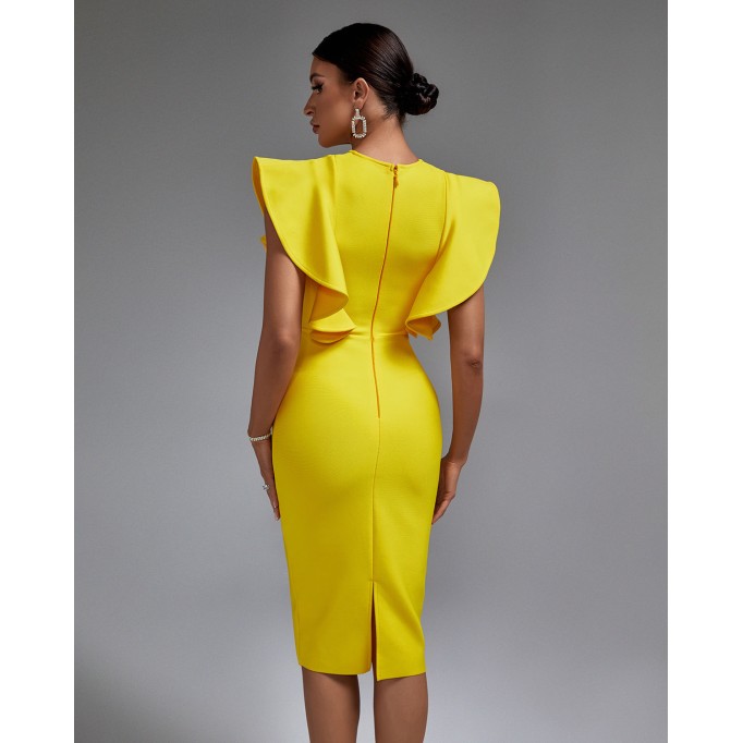 Ruffle Trim Midi Bandage Dress