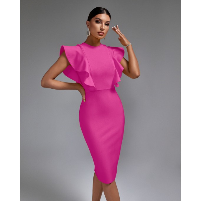 Ruffle Trim Midi Bandage Dress