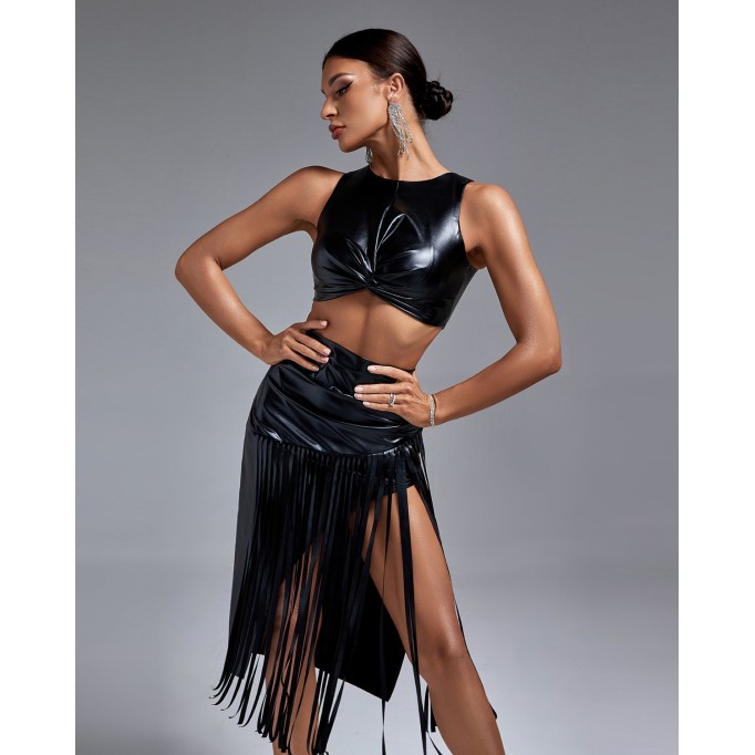 Faux Leather Fringe Two Piece Set