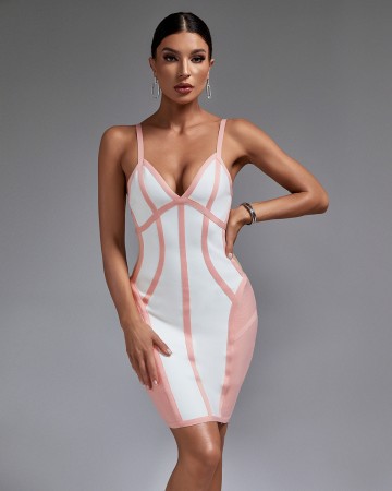 Pink Stripe Backless Bandage Dress