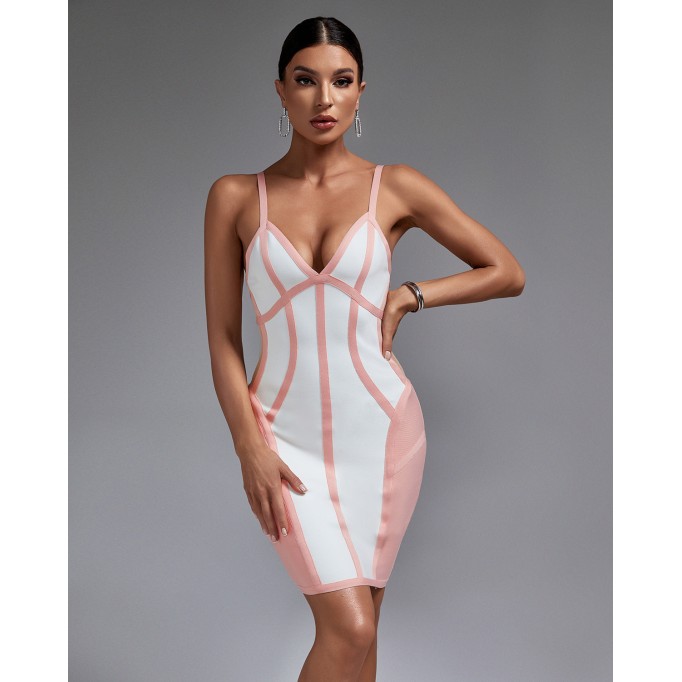 Pink Stripe Backless Bandage Dress