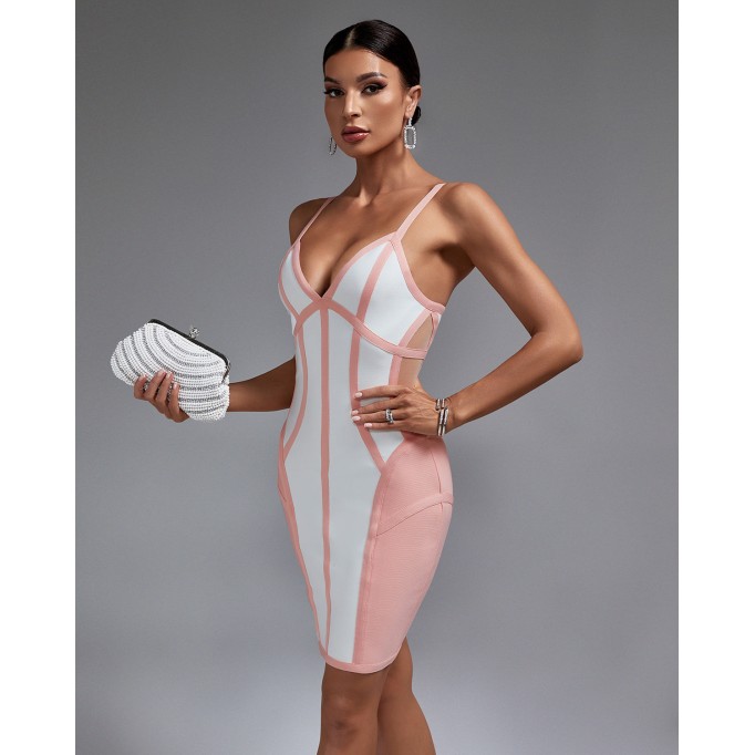 Pink Stripe Backless Bandage Dress