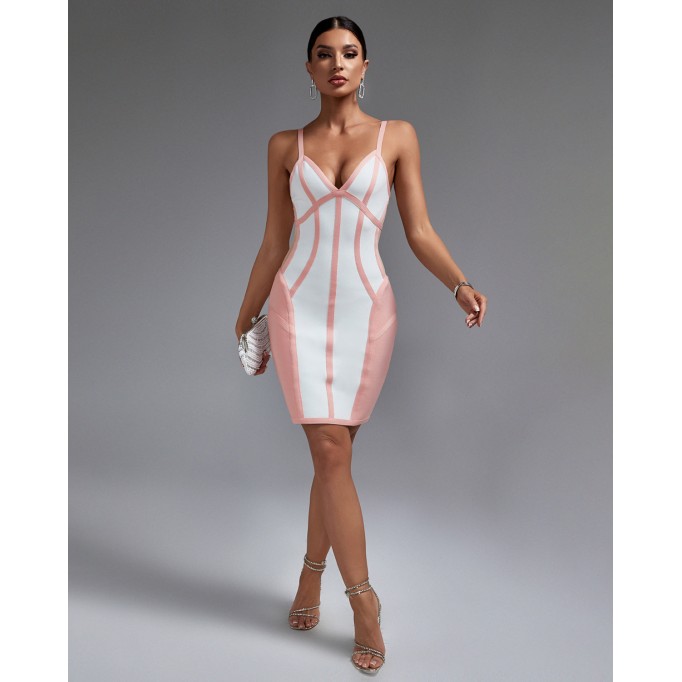 Pink Stripe Backless Bandage Dress