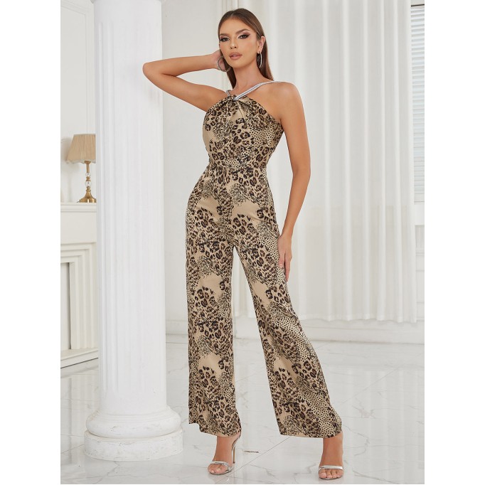 Halter Sleeveless Diamente Embellished Bodycon Jumpsuit HB0158