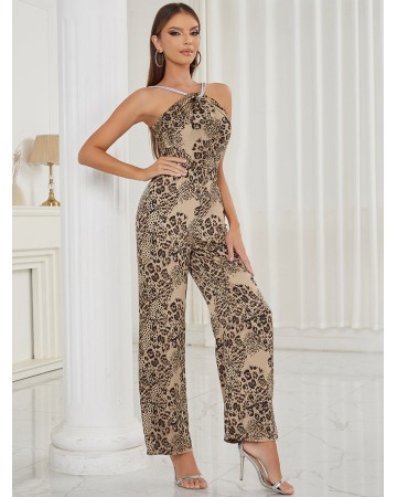 Halter Sleeveless Diamente Embellished Bodycon Jumpsuit HB0158