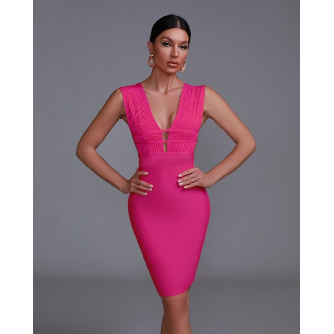 V Neck Hollow Out Bandage Dress